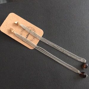 NWT CUSTOM LONG CHAIN BROWN SILVER GOLD EARRINGS